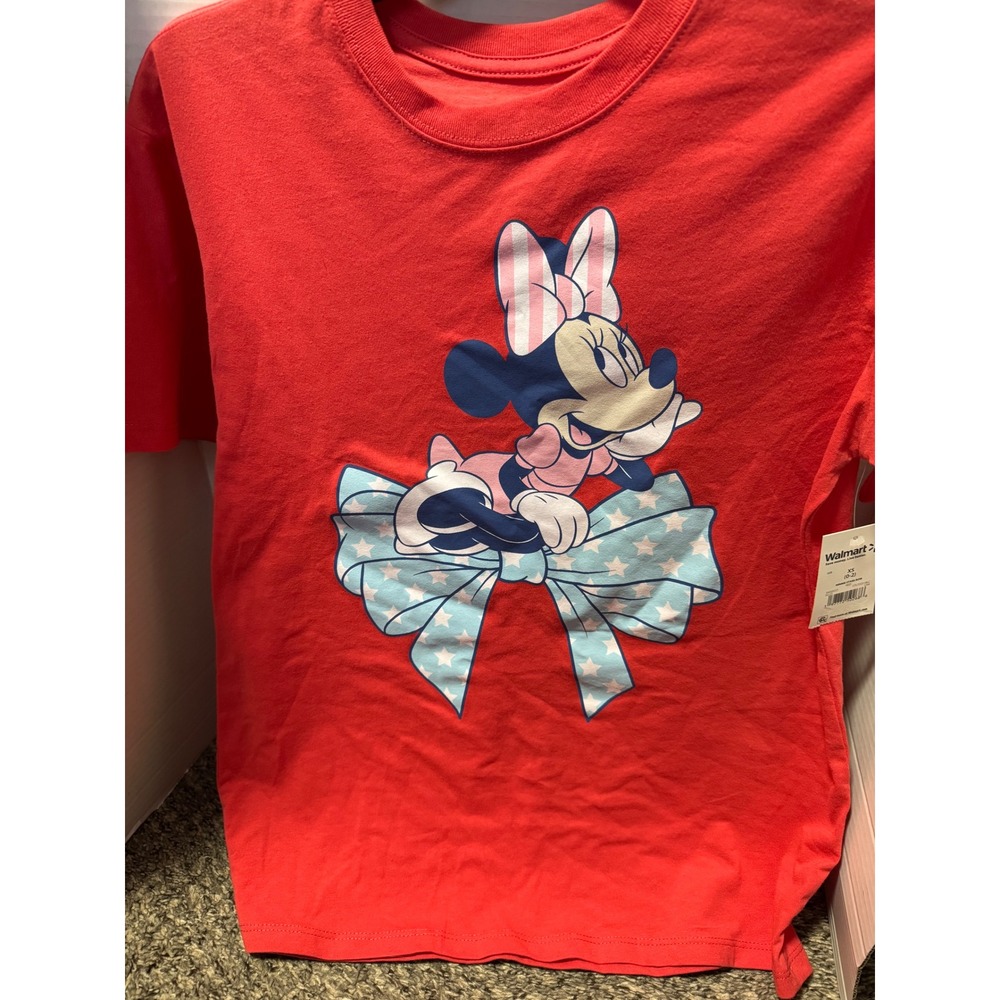 Disney Minnie Mouse Graphic Tee Cute Bow Red T-Shirt XS